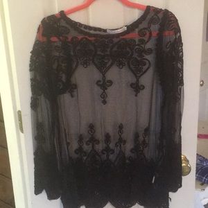 Black embroidered mesh top